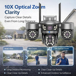 Maizic Smarthome Quadgenie 4G (6MPx4) Four Lens/Screens Outdoor CCTV Camera | Bullet + Triple PTZ | 10X Optical Zoom | Color Night Vision | AI Human Detection | Two-Way Talk | IP67 Waterproof
