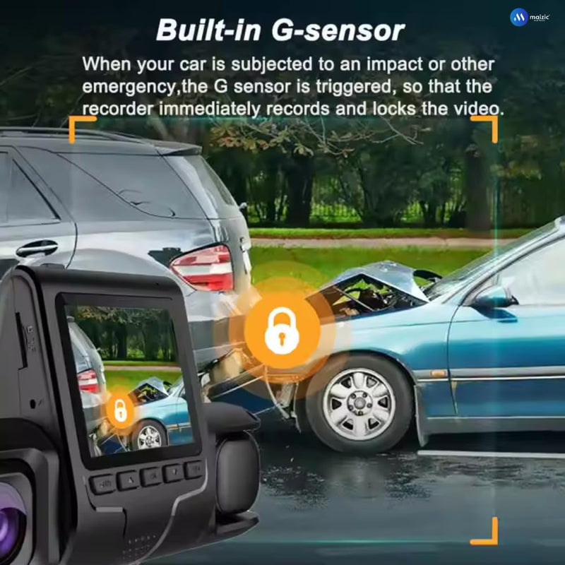 Maizic Navic Trio 3-Channel Dash Cam – 1080P Front, Rear & Cabin, Motion Detection, G-Sensor, Parking Monitor, 64GB SD Support