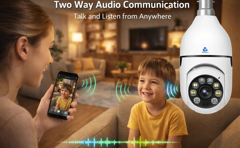 Maizic Smarthome 5MP WiFi Indian Bulb CCTV Camera | 360° Pan & Tilt Auto Tracking | Full Color Night Vision | Two-Way Audio | Remote Mobile Viewing | Easy B22 Bulb Holder Installation | 24/7 Home Security