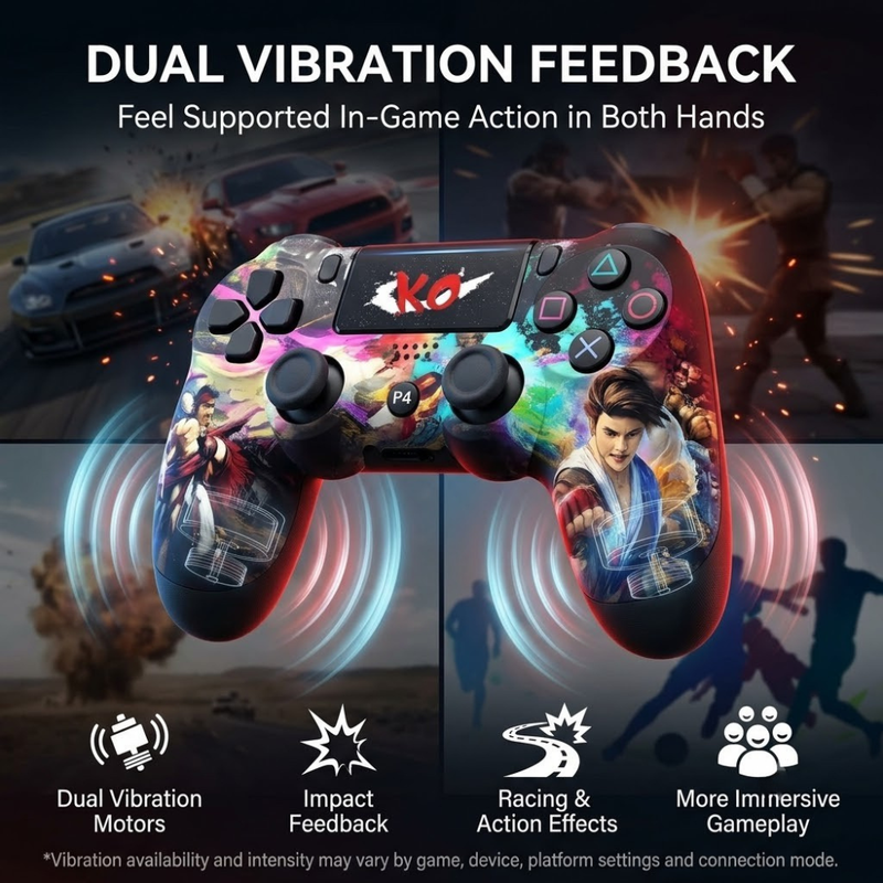 Maizic Smarthome Funetic Fighting Edition Wireless Bluetooth P4 Gaming Controller | Dual Vibration | Turbo Mode | Type-C Fast Charging | 10-Hour Battery | Compatible with PS4, PS4 Pro, PS4 Slim, PC & Android Smartphones