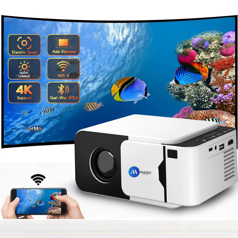 Maizic Smarthome Lumora Mini Smart Projector for Home, Native 1080P Full HD, 4K Support, Android 14, 16000 Lumens, Auto Keystone, WiFi 6, Bluetooth 5.4, Miracast & Short Focus Lens