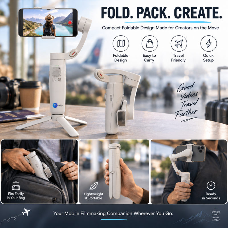 Maizic Smarthome M1 3-Axis Phone Gimbal Stabilizer with Face & Object Tracking, 5-8H Runtime, 2500mAh Battery, Foldable Tripod, Bluetooth, Time-Lapse & Zoom for Vlogging
