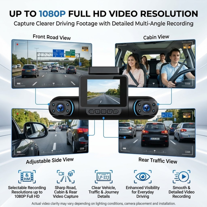 Maizic Smarthome DriveCam 4- Lens Dash Camera for Cars | Up to 1080P Full HD 4-Channel Recording | 180° Rotatable Camera | Front, Cabin & Rear Wide-Angle Coverage | G-Sensor | Smart Loop Recording | 2.0