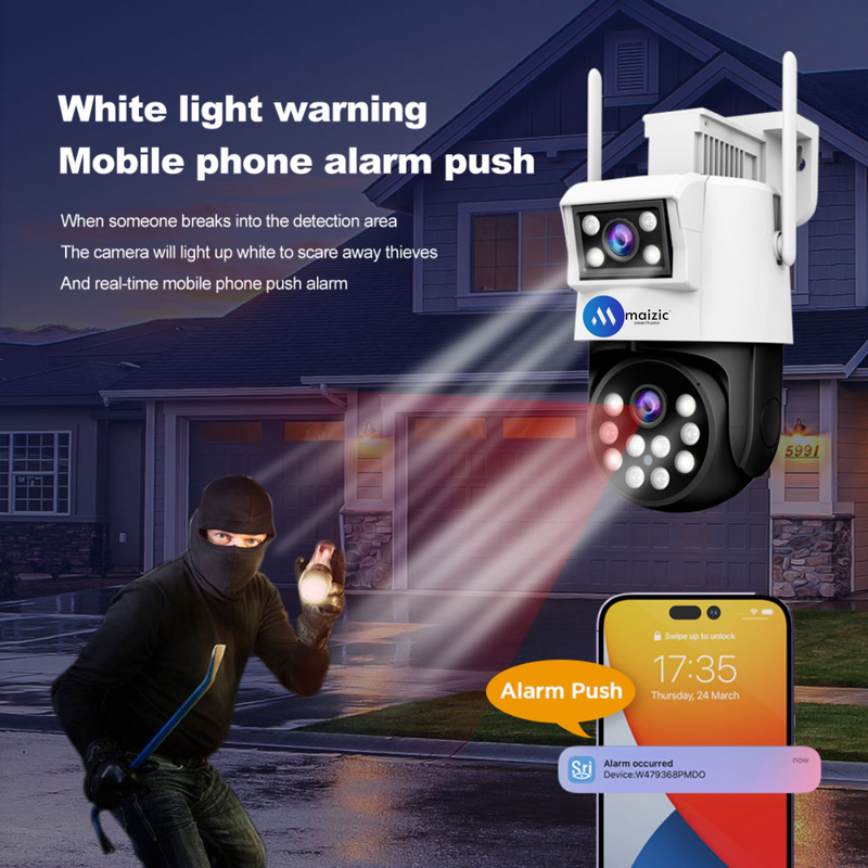 Maizic Smarthome 360° Ultra 2k Resolution 6+6MP Full HD Pan/Tilt WiFi CCTV Outdoor Camera, Compatible with Nvr & Onvif