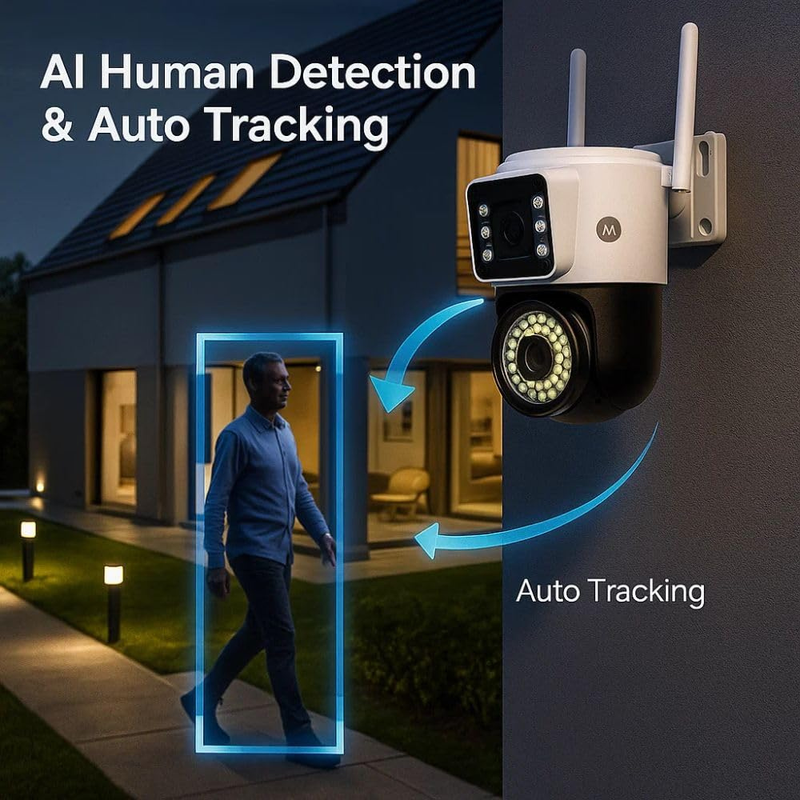 Maizic Smarthome SuperCam 36IR Dual Lens 5MP+5MP UHD WiFi Outdoor CCTV Camera for Home | Dual Screen View | Color Night Vision | AI Human Detection | 2-Way Audio | ONVIF | Wireless Security Camera