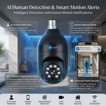 Maizic Smarthome 3MP WiFi Bulb Security Camera | 360° PTZ | AI Human Detection | Full Color Night Vision | Two-Way Audio | Easy B22 Installation | Remote Mobile Monitoring
