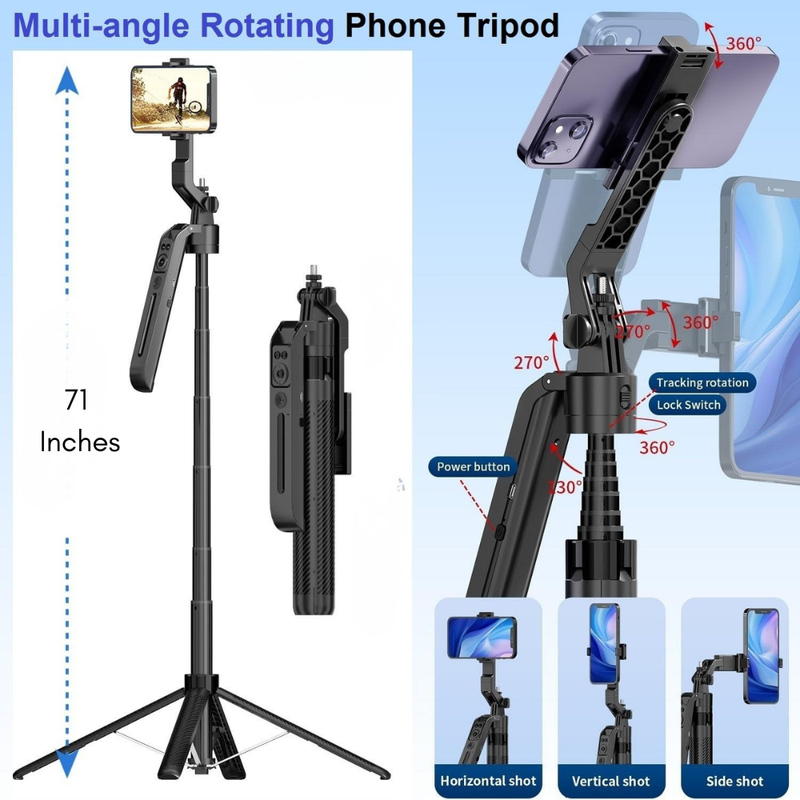 Maizic Smarthome CreatorPod 8 71-Inch AI Auto Face Tracking Tripod, 360° Smart Rotating Phone Holder with Gesture Control, No App Required, Anti-Shake Handle, Extendable Selfie Stick Stand