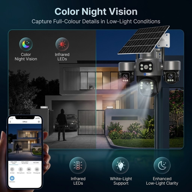 Maizic Smarthome Ultragenie 4G Solar Triple Lens CCTV Camera | 5MP×3 (15MP) AI Triple PTZ | Triple Screen View | 360° Outdoor Security Camera | Color Night Vision | Human Detection | 2-Way Audio | IP66 Waterproof