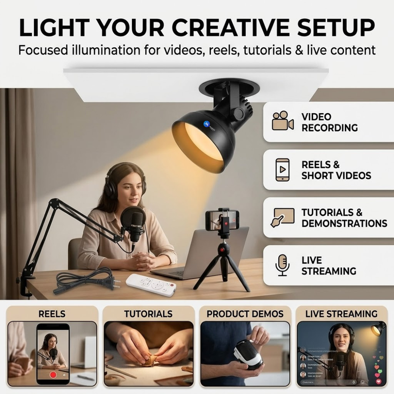 Maizic Smarthome Adjustable LED Recessed Spotlight, Flexible Mini Photography Light for Studio, Video Recording, Product Shoots & Display Lighting