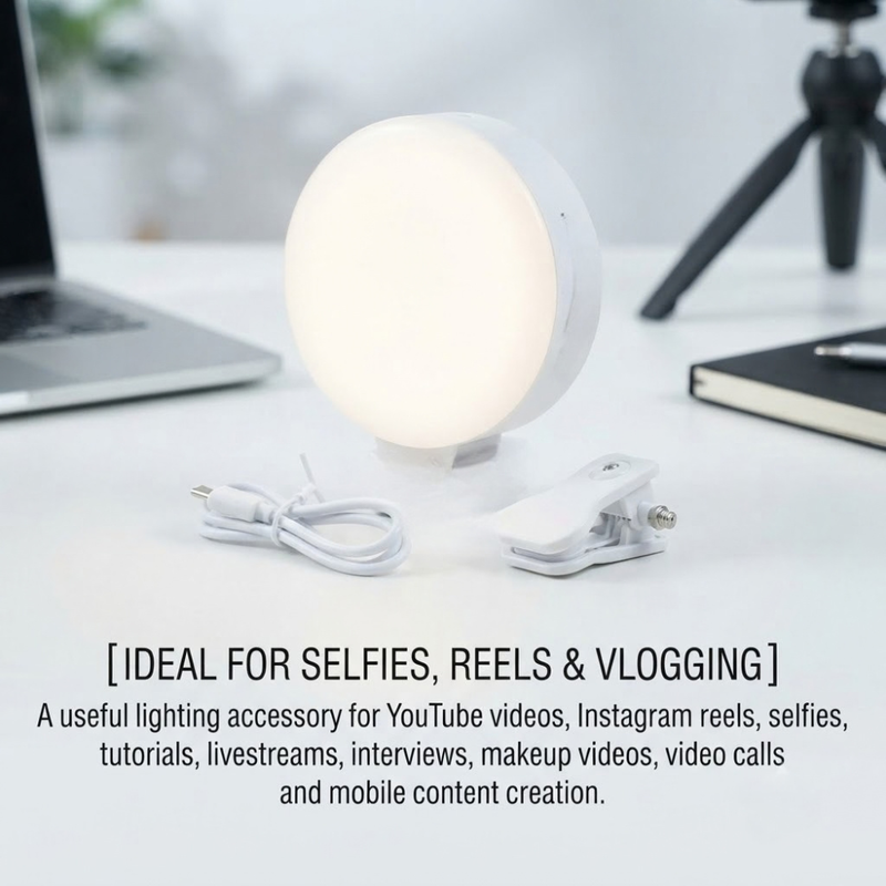 Maizic Smarthome K01 LED Video Light for Mobile, Camera & Laptop | 3 Modes Dimmable Clip-On Fill Light, 1000mAh Rechargeable Battery, 4.5W Type-C Charging for Selfies, YouTube, Vlogging & Photography