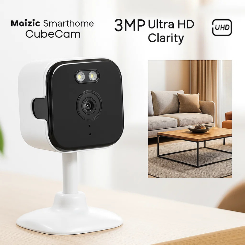Maizic Smarthome Kyron CubeCam 3MP UHD WiFi Indoor CCTV Camera | Manual 360° Rotate | Color Night Vision | AI Human Detection | Two-Way Audio | Multi-User Access