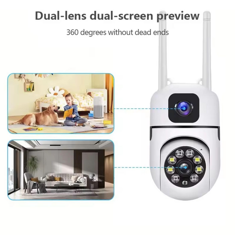 Mini Dual Lens/Screen 2in1 PTZ+Bullet 5+5MP Full HD 1920 WiFi Wireless Indoor Camera