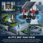 Maizic Smarthome TRIGENIE Siren Solar Wi-Fi Triple Lens 5MP×3 AI PTZ Security Camera | 360° Outdoor Surveillance | Triple Screen Monitoring | Color Night Vision | Human Detection | 2-Way Talk | IP66 Waterproof (Black)