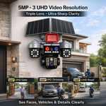 Maizic Smarthome Batman Siren 4G Dual Solar Panel Outdoor CCTV Camera | Triple (Lens/Screen) 5MP×3 UHD | Manual Side Cameras Rotation | 360° View | Color Night Vision | 2-Way Audio | Motion Detection