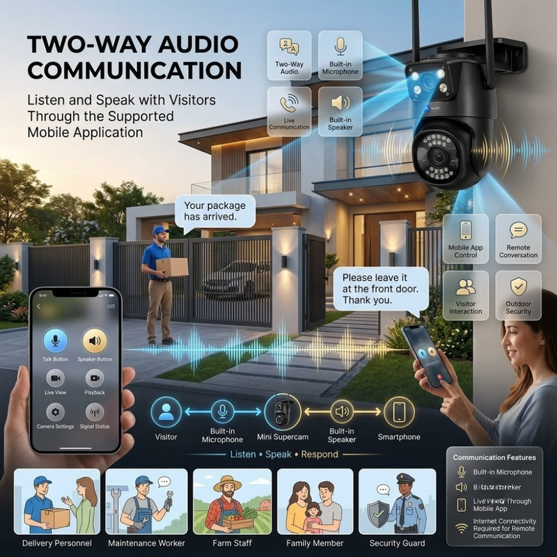 Maizic SmartHomes Mini Supercam Black 4G SIM Outdoor Security Camera | 5MP+5MP Dual Lens | Dual Screen Live View | Free SIM & 1-Month Data Plan | Color Night Vision | AI Motion Detection | Two-Way Audio | Multi-User Access