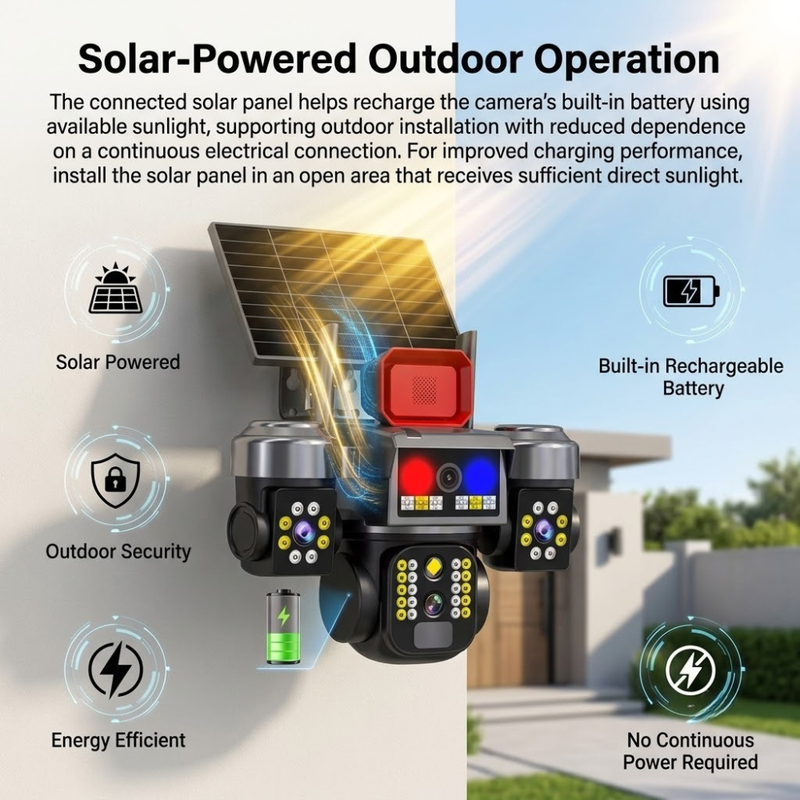 Maizic Smarthome Batman Siren 4G Solar CCTV Camera | 9MP (3×3MP) Triple Lens Outdoor Security Camera | 3-Screen View | AI Human Detection | Color Night Vision | Two-Way Audio | IP67 Waterproof | Remote Mobile Monitoring