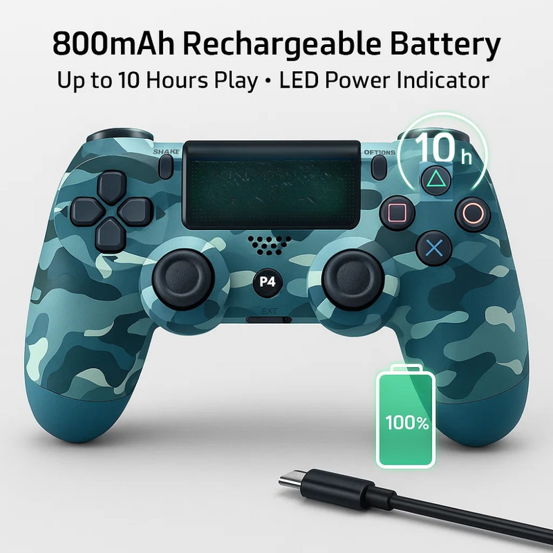 Maizic Smarthome Funetic “Blue Camo” Themed Bluetooth Wireless P4 Gaming Controller – Compatible with PS4/PS4 Pro/PS4 Slim/PC/Smartphone | Dual Vibration, Turbo, Touchpad, Type-C Charging, 10hr Battery | Works with PS5 | Includes Case