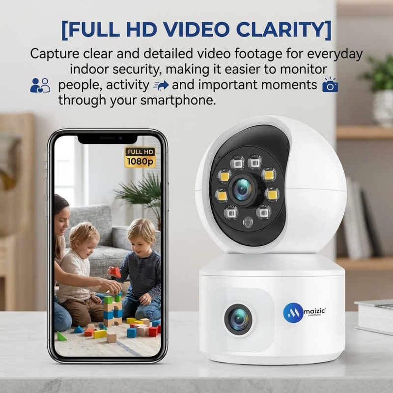 Maizic Smarthome PikaCam 8MP WiFi Indoor CCTV Camera for Home | 360° Pan & Tilt Security Camera | Color Night Vision, Motion Detection, Two-Way Audio, Mobile App Remote Access, Smart Home Camera