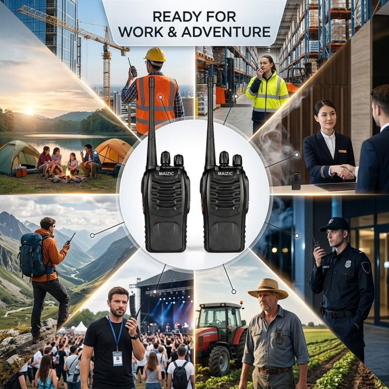 Maizic Smarthome Rechargeable Walkie Talkie Pack of 2 | Up to 5KM Range | 16-Channel Two-Way Radio | Push-to-Talk Wireless Communication | Rechargeable Battery | Portable Handheld Transceiver for Security, Warehouse, Camping & Outdoor Use