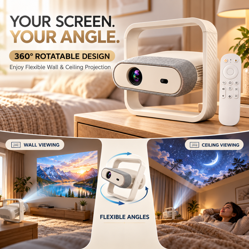 Maizic Smarthome Lumora Gold Smart Projector, Native 1080P, 4K Support, 750 ANSI, Android 14, WiFi 6, Bluetooth, Auto Focus, Auto Keystone, 360° Rotation, Dust-Proof Design, Air Inlet, RGB Light