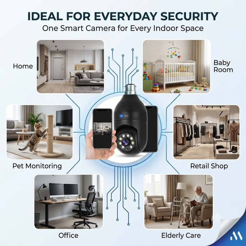 Maizic Smarthome 3MP WiFi Bulb Security Camera | 360° PTZ | AI Human Detection | Full Color Night Vision | Two-Way Audio | Easy B22 Installation | Remote Mobile Monitoring