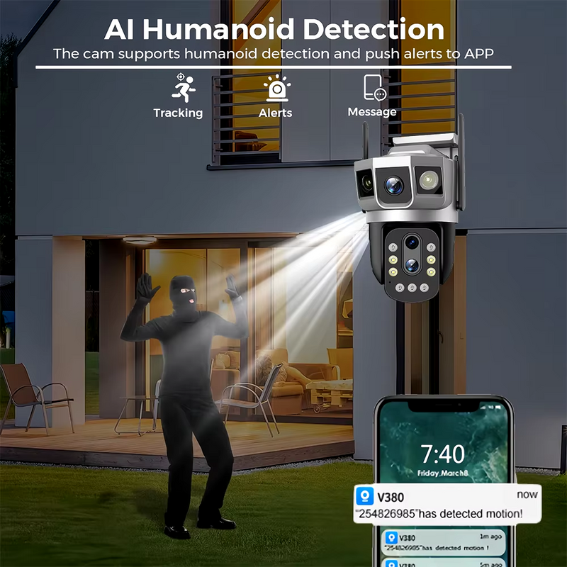 Tricam 10X Optical Zoom 5+5 MP UHD 4G/5G Sim Outdoor CCTV Camera For Home