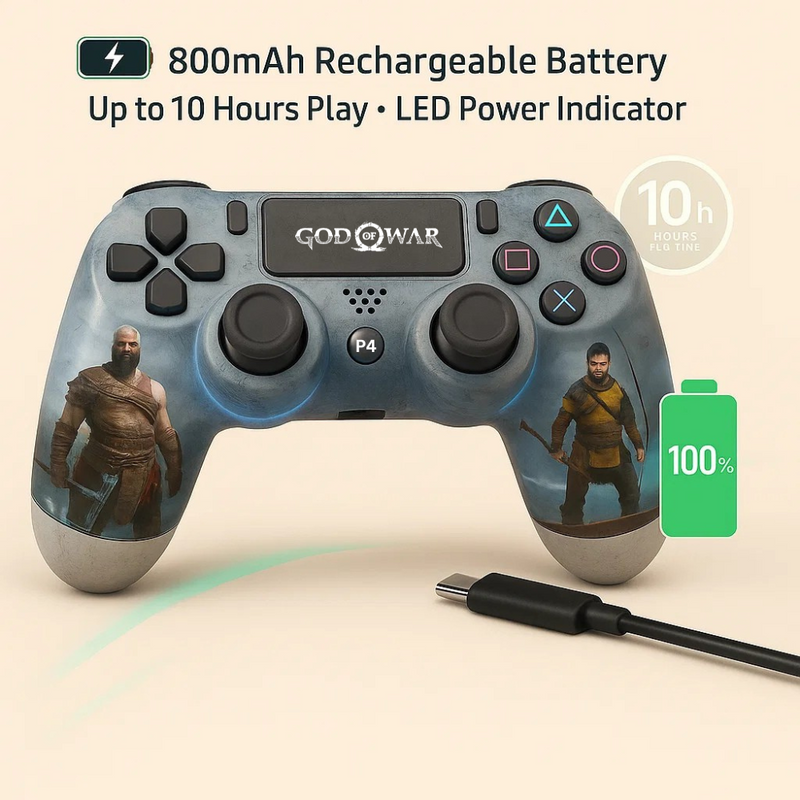 Maizic Smarthome Funetic “God of War” Themed Bluetooth Wireless P4 Gaming Controller – Compatible with PS4/PS4 Pro/PS4 Slim/PC/Smartphone | Dual Vibration, Turbo, Touchpad, Type-C Charging, 10hr Battery | Works with PS5 | Includes Case