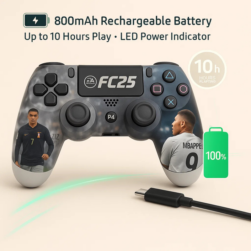 Maizic Smarthome Funetic FC 25 Themed Bluetooth Wireless P4 Gaming Controller For PS4/PS4 Pro/PS4 Slim/PC/Smartphone | Dual Vibration, Turbo, Touchpad, Type-C Fast Charging, 10hr Battery | Compatible with PS5- with case