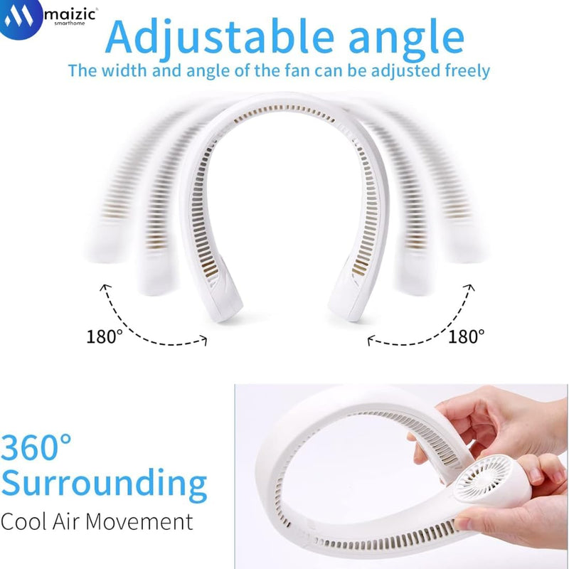 Maizic Smarthome Bladeless Neck Fan – USB Rechargeable, Hands-Free Portable Cooler with 3-Speed Airflow | Lightweight & Stylish (White)