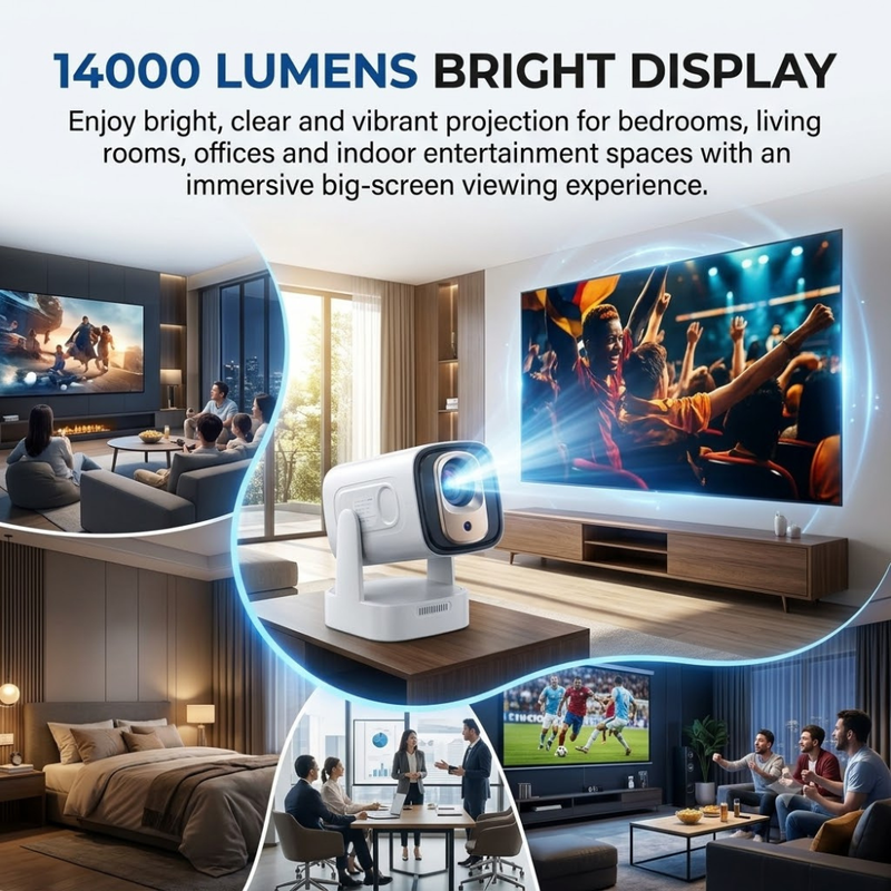 Maizic Smarthome CineGo Max View Smart LED Projector | Native 1080P Full HD | 4K Support | 14000 Lumens | Short Throw Projection | WiFi 6 & Bluetooth 5.4 | Android OS | Auto Focus & Auto Keystone | Netflix, Prime Video & Hotstar