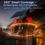 Maizic Smarthome TRIGENIE Siren Wi-Fi Solar Black 5MP×3 FHD Triple Lens AI PTZ Outdoor Security Camera | 360° Pan View | Color Night Vision | Human Detection | 2-Way Audio | IP66 Waterproof