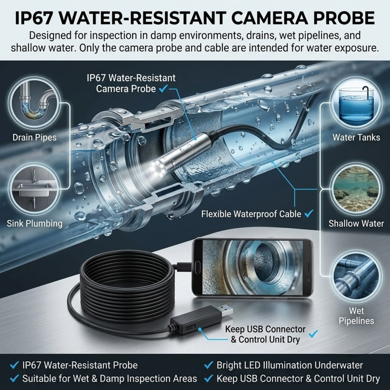 Maizic Smarthome 5.5mm Endoscope Inspection Camera for Android Phone | 6 Adjustable LED Lights | IP67 Waterproof | 2M Flexible Cable | USB Endoscopic Borescope Camera for Pipe, Drain, Engine, Wall & Underwater Inspection