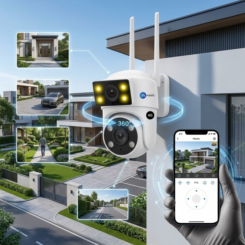 Maizic Smarthome Lynox 4G SIM Outdoor PTZ CCTV Camera | Full HD 1080P Security Camera | 360° Pan & Tilt Rotation | AI Motion Detection & Auto Tracking | Color Night Vision | Two-Way Audio | IP66 Waterproof | microSD Card Support