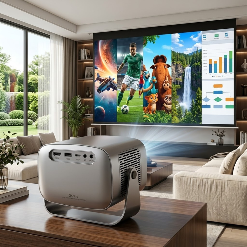 Maizic Smarthome CineCast Pro Smart WiFi Projector | Native 1080P Full HD | 4K Support | 18000 Lumens | Auto Focus & Auto Keystone | 170-Inch Home Theatre | Bluetooth 5.2 | Miracast | HDMI, USB, RJ45