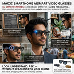Maizic Smarthome AI Smart Video Glasses with 10MP HD Camera, Live Language Translation, AI Object Recognition, Bluetooth Calling, Voice Assistant & 3 Interchangeable Lenses