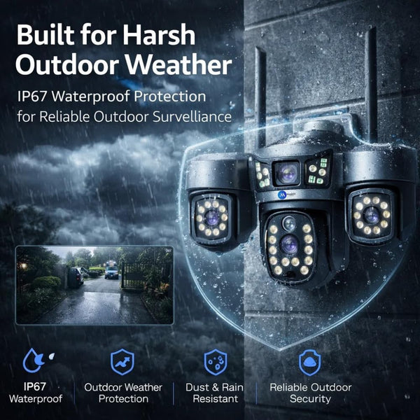 Maizic Smarthome Quadgenie 4G (6MPx4) Four Lens/Screens Outdoor CCTV Camera | Bullet + Triple PTZ | 10X Optical Zoom | Color Night Vision | AI Human Detection | Two-Way Talk | IP67 Waterproof