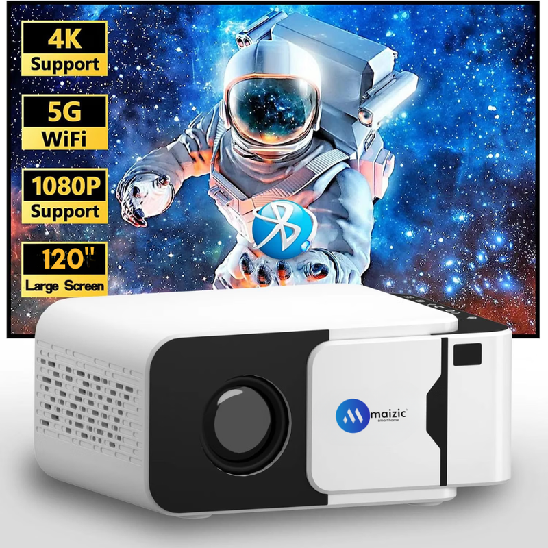 Maizic Smarthome Lumora Mini Smart Projector for Home, Native 1080P Full HD, 4K Support, Android 14, 16000 Lumens, Auto Keystone, WiFi 6, Bluetooth 5.4, Miracast & Short Focus Lens