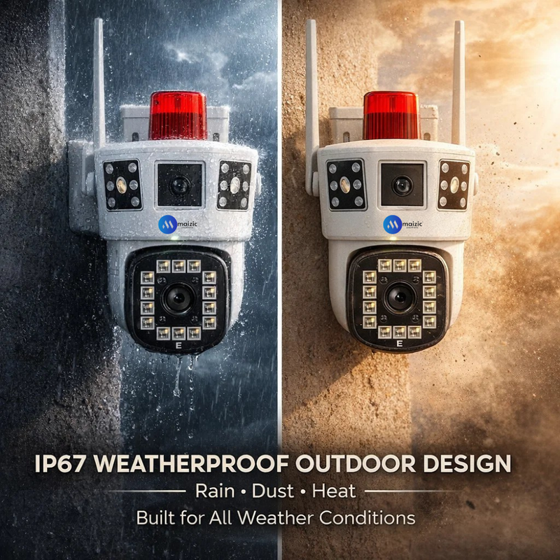 Maizic Smarthome Supercam White Shark 4G SIM Outdoor CCTV Camera | 5MP+5MP 2-Lens/3-Triple Screen View | AI Motion Detection | Color Night Vision | 360° PTZ | Ultra FHD | Two Way Audio | IP67