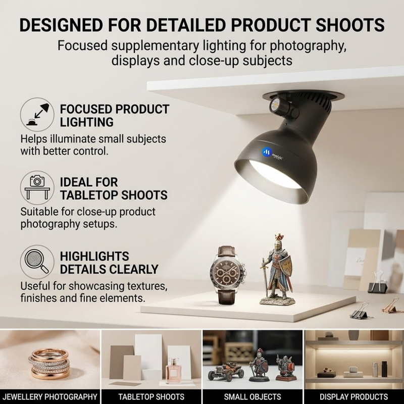 Maizic Smarthome Adjustable LED Recessed Spotlight, Flexible Mini Photography Light for Studio, Video Recording, Product Shoots & Display Lighting