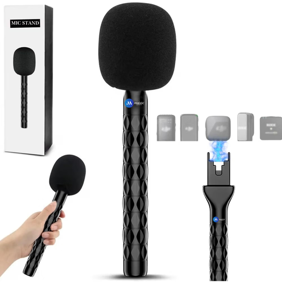 Maizic Smarthome Handheld Mic Holder with Cold Shoe Mount, Microphone Adapter Grip Kit for Journalism, Interviews, Reporting, Vlogging & Video Recording