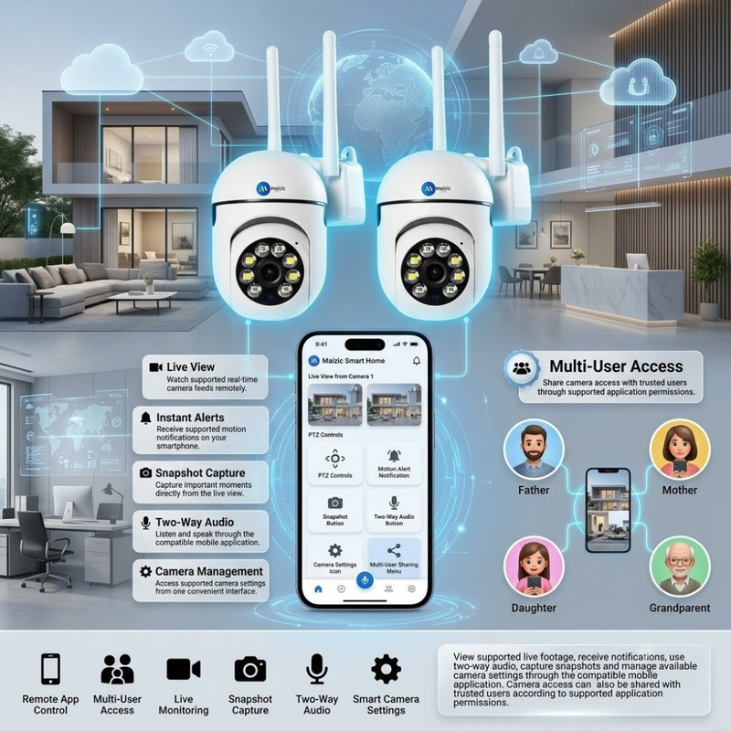 Maizic Smarthome Mini PTZ Wi-Fi (Pack of 2) CCTV Cameras 3MP | 360° Pan Tilt Indoor & Outdoor Security Cameras | Color Night Vision | AI Motion Detection | Two-Way Audio | Multi-User App Access