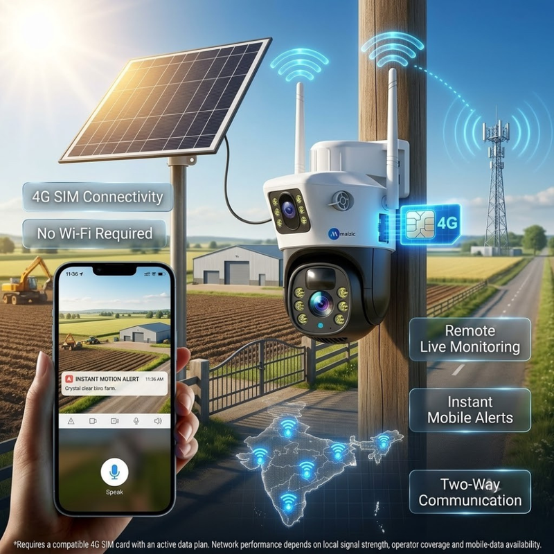 Maizic Smarthome Supercam 4G Solar CCTV Camera for Home & Office, 10MP (5MP+5MP) Dual Lens Outdoor Security Camera, Dual Screen View, AI Human Detection, Color Night Vision, Two-Way Audio, IP66 Waterproof