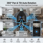 Maizic Smarthome 3MP WiFi Bulb Security Camera | 360° PTZ | AI Human Detection | Full Color Night Vision | Two-Way Audio | Easy B22 Installation | Remote Mobile Monitoring