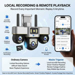 Maizic Smarthome Trigenie 4G SIM Triple Lens CCTV Camera, 5MP×3 Outdoor Security Camera with 360° PTZ, Triple Screen View, Color Night Vision, AI Motion Detection, 2-Way Audio & App Remote Access (Black)