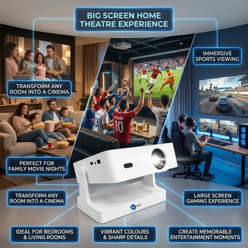 Maizic Smarthome Tej PRO Smart Home Theatre Projector | 12000 Lumens | 2K Support | WiFi & Bluetooth | Netflix, YouTube, Play Store | Zoom Adjustment, Miracast | HDMI, USB, RJ45 | Android & iOS
