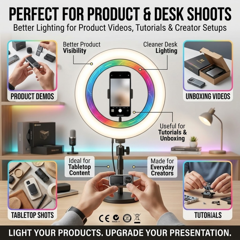 Maizic Smarthome RGB LED Soft Ring Light with Adjustable Phone Holder for Selfies, Reels, YouTube, Vlogging, Video Shooting & Live Streaming