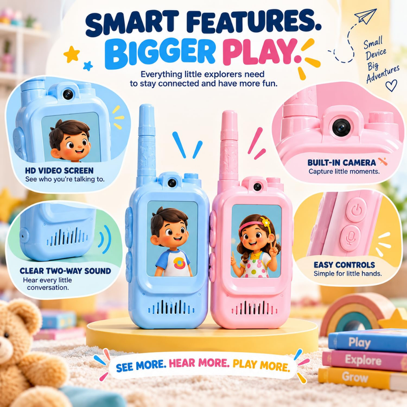 Maizic Smarthome Children's Video Calling Toy with Camera, Blue & Pink, Pack of 2 Two-Way Video & Voice Calling, Interactive Communication, USB-C Rechargeable, Face-to-Face Video Chat