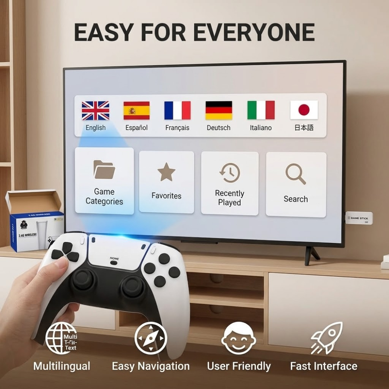 Maizic Smarthomes M15 Retro Game Console Stick | 24,000+ Built-in Games | 4K HDMI TV Gaming Console | 128GB TF Card | Dual 2.4G Wireless Controllers | Plug & Play | Multiplayer Classic Arcade Gaming System