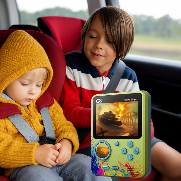 Maizic Smarthome G5 Green Handheld Game Console with 500 built-in games. 3-inch display, single-player, rechargeable, portable – ideal gaming gift for kids.