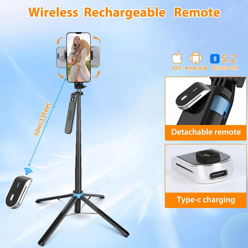 Maizic Smarthome CreatorPod 6 1.8M Extra-Long Selfie Stick Tripod with 360° Balance Handle, Detachable Bluetooth Remote, Aluminum Tripod Stand, 1/4-Inch Light Mount, Type-C Charging for Vlogging